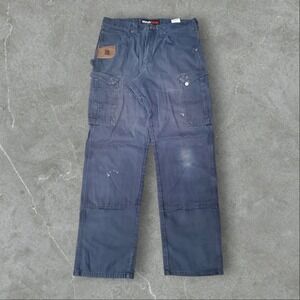 Wrangler Riggs Pants Mens 33x34‎ Navy Blue Cargo Carpenter Baggy Workwear Canvas